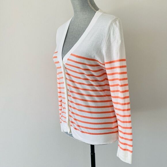 Pure Collection Striped Cotton Cardigan Sweater Orange Stripe Sz 8 Nautical - Picture 2 of 10